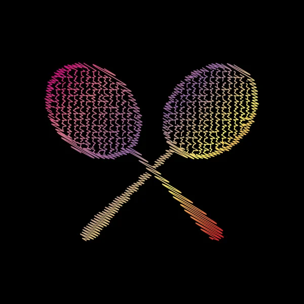 Panneau raquettes de tennis. Effet craie colorée sur fond noir . — Image vectorielle