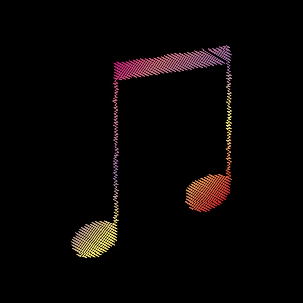 Signo de música ilustración. Coloful efecto tiza sobre fondo negro . — Vector de stock