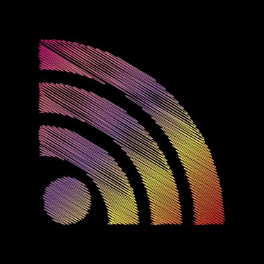 RSS illüstrasyon işareti. Siyah artalan üzerinde coloful tebeşir etkisi.