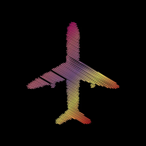 Illustration eines Flugzeugschildes. Bunte Kreideeffekte auf schwarzem Grund. — Stockvektor