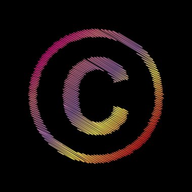 Telif hakkı işareti illüstrasyon. Siyah artalan üzerinde coloful tebeşir etkisi.