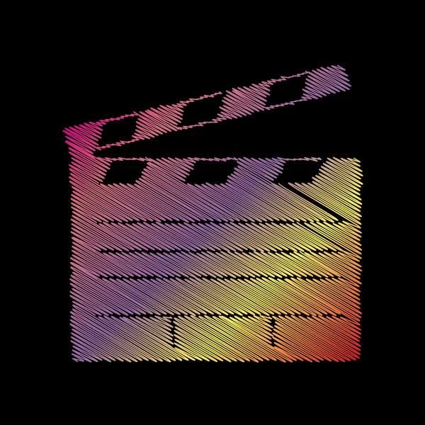 Signo de cine de tablero de aplausos. Coloful efecto tiza sobre fondo negro . — Vector de stock