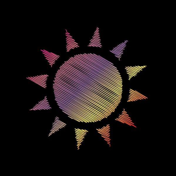 Signo de sol ilustración. Coloful efecto tiza sobre fondo negro . — Vector de stock