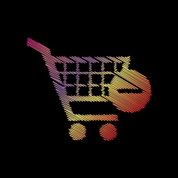 Vector Shopping Cart met teken verwijderen. Coloful krijt-effect op de zwarte achtergrondkleur. — Stockvector