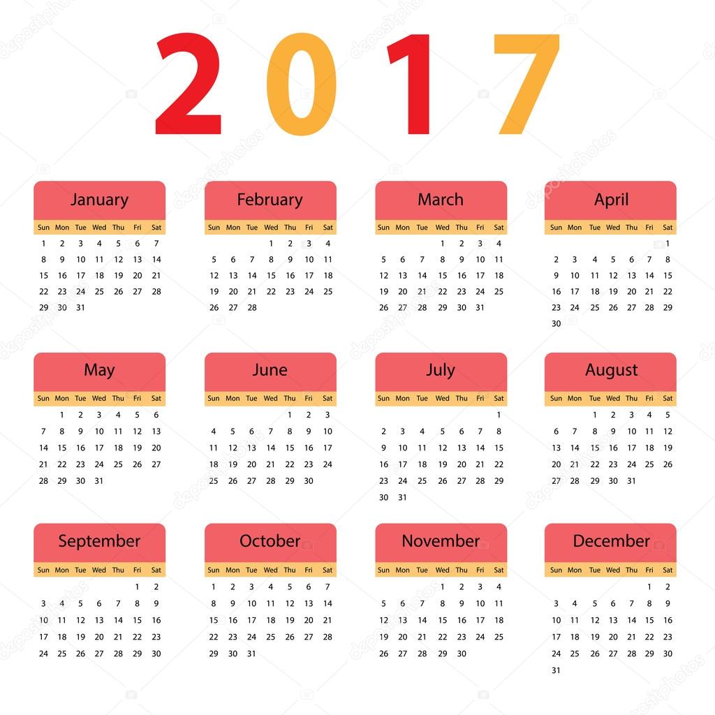 Simple calendar for 2017