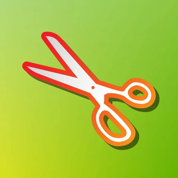 Scissors sign illustration. Contrast icon with reddish stroke on green backgound. — Stock Vector