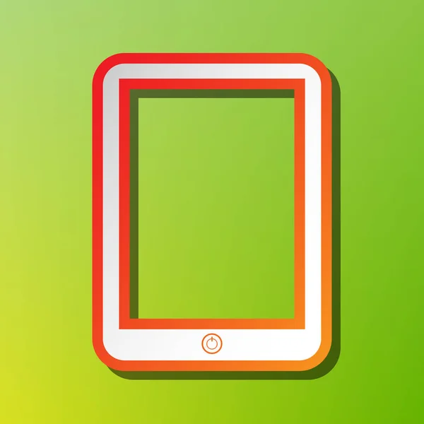 Segno tablet del computer. Icona a contrasto con tratto rossastro sul backgound verde . — Vettoriale Stock