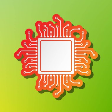 CPU mikroişlemci illüstrasyon. Kontrast simgesi yeşil artalan üzerinde kırmızımsı vuruşlu.