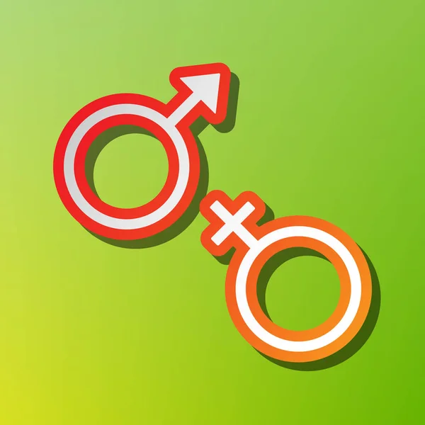 Signo de símbolo sexual. Icono de contraste con trazo rojizo sobre fondo verde . — Vector de stock