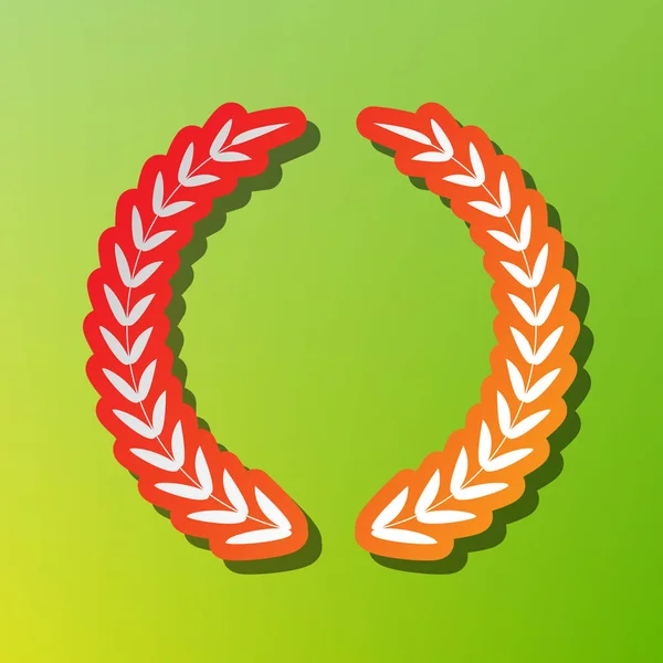 Laurel Wreath signe. Icône de contraste avec trait rougeâtre sur fond vert . — Image vectorielle
