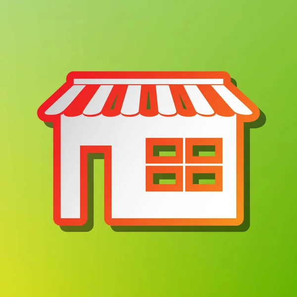 Ilustración del signo de tienda. Icono de contraste con trazo rojizo sobre fondo verde . — Vector de stock