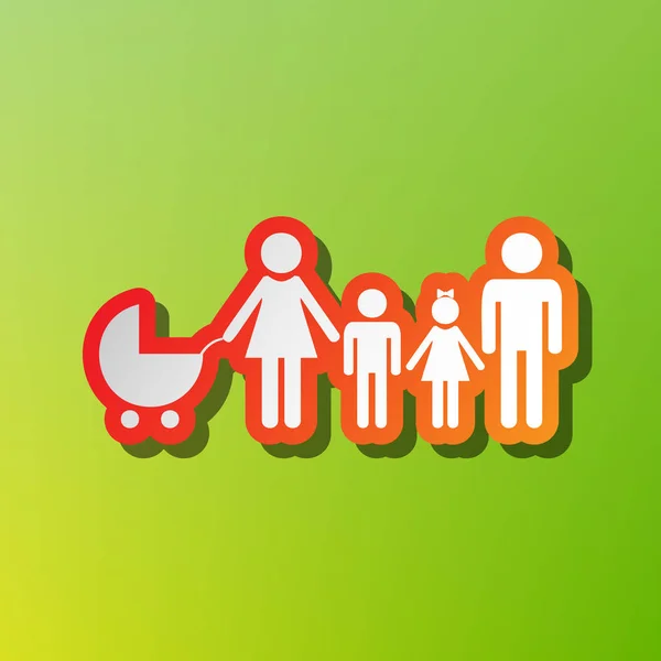 Family sign illustration. Contrast icon with reddish stroke on green backgound. — Stock Vector
