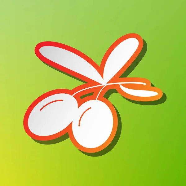 Illustration du signe des olives. Icône de contraste avec trait rougeâtre sur fond vert . — Image vectorielle
