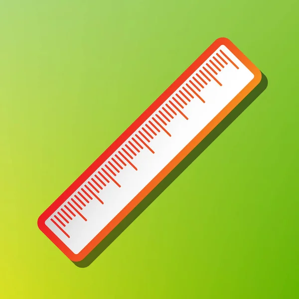 Centimetr vládce znamení. Kontrast ikona s načervenalým tahu na zeleném pozadí. — Stockový vektor