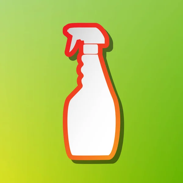 Plastic bottle for cleaning. Contrast icon with reddish stroke on green backgound. — Stock Vector