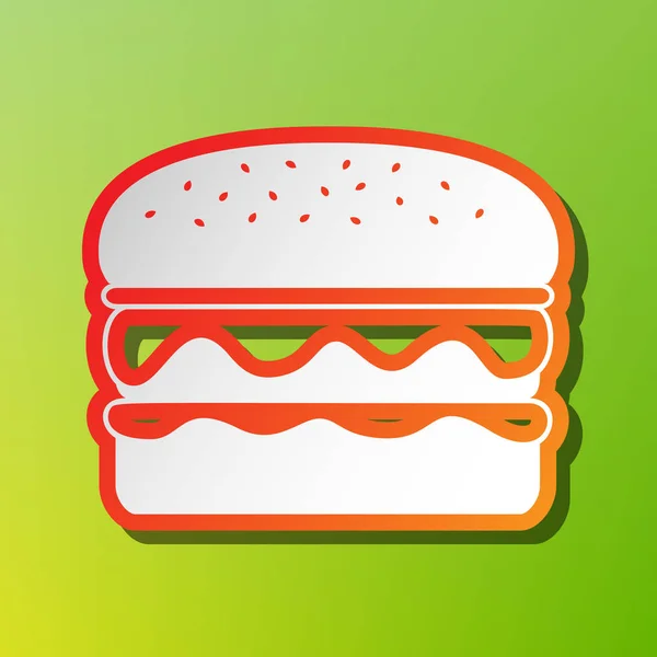 Burger simple sign. Contrast icon with reddish stroke on green backgound. — Stock Vector