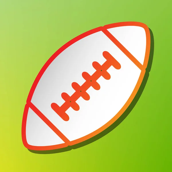 Pelota de fútbol americano simple. Icono de contraste con trazo rojizo sobre fondo verde . — Vector de stock