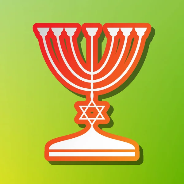 Candelero judío Menorah en silueta negra. Icono de contraste con trazo rojizo sobre fondo verde . — Vector de stock
