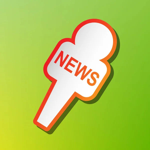 TV news microphone sign illustration. Contrast icon with reddish stroke on green backgound. — Stock Vector