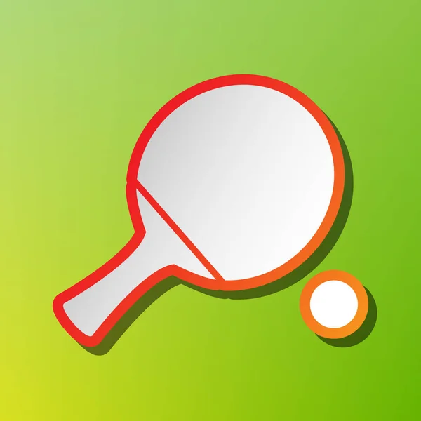 Ping pong pálky s míčem. Kontrast ikona s načervenalým tahu na zeleném pozadí. — Stockový vektor
