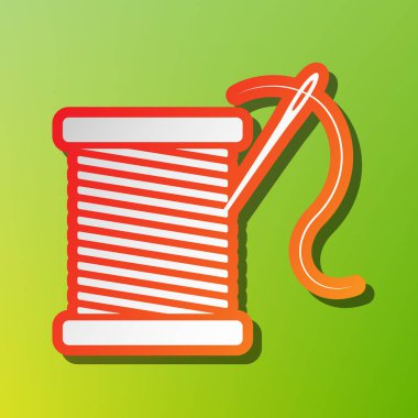 İğne işareti illüstrasyon ile iş parçacığı. Kontrast simgesi yeşil artalan üzerinde kırmızımsı vuruşlu.