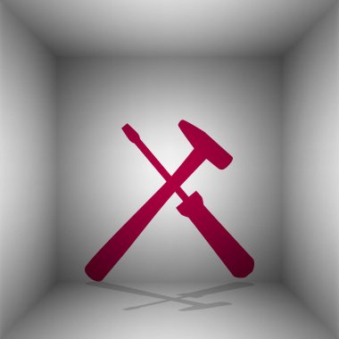 Araçlar illüstrasyon işareti. Odasında gölgeli bordo simgesi.