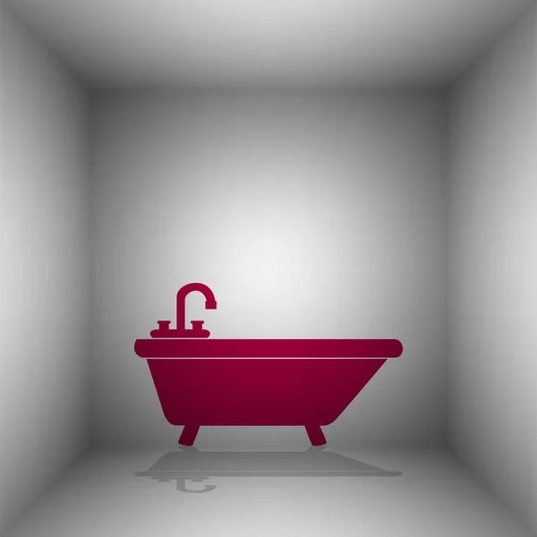 Bathtub sign illustration. Bordo icon with shadow in the room. — Stock Vector