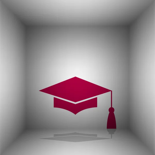 Tablero de mortero o casquillo de graduación, símbolo de educación. Icono de Bordo con sombra en la habitación . — Vector de stock