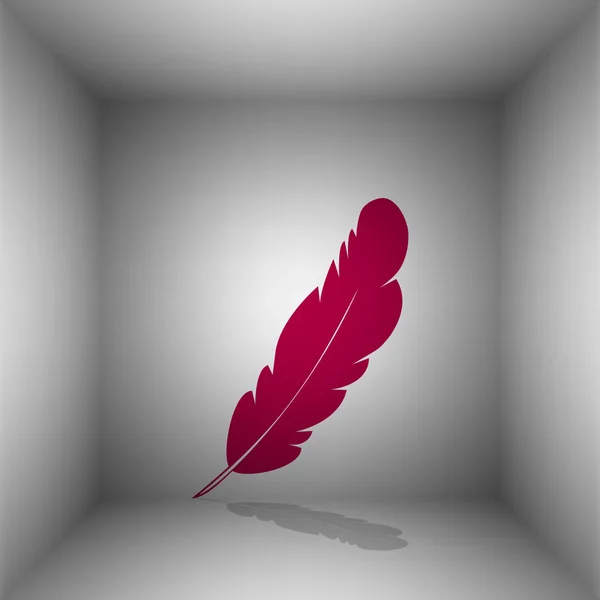 Feather teken illustratie. Bordo pictogram met schaduw in de kamer. — Stockvector