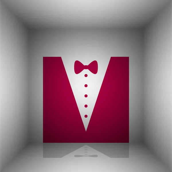 Tuxedo with bow silhouette. Bordo icon with shadow in the room. — Stock Vector