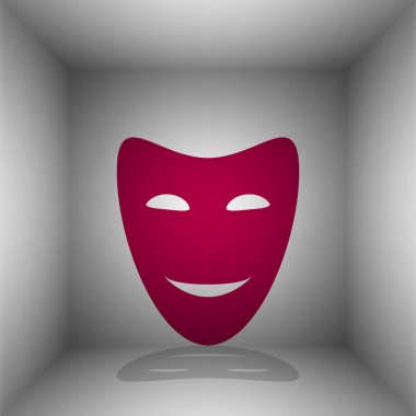 Komedi Tiyatro maskeleri. Odasında gölgeli bordo simgesi.