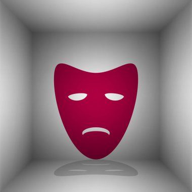 Trajedi Tiyatro maskeleri. Odasında gölgeli bordo simgesi.