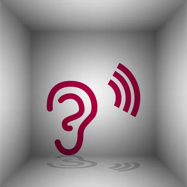Un signe d'oreille humaine. Icône Bordo avec ombre dans la pièce . — Image vectorielle