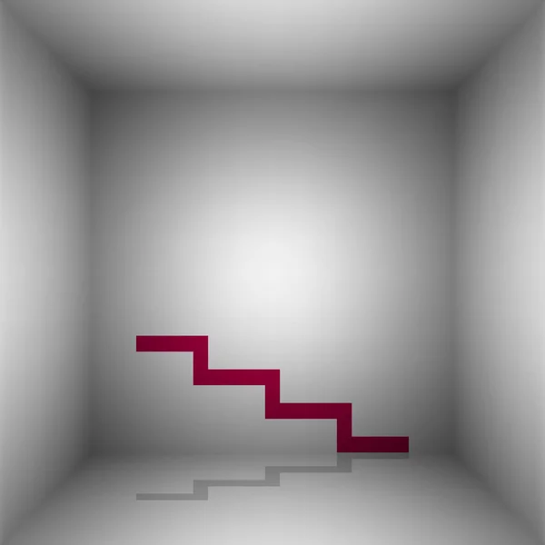 Hinweisschild Treppe runter. Bordo-Symbol mit Schatten im Raum. — Stockvektor