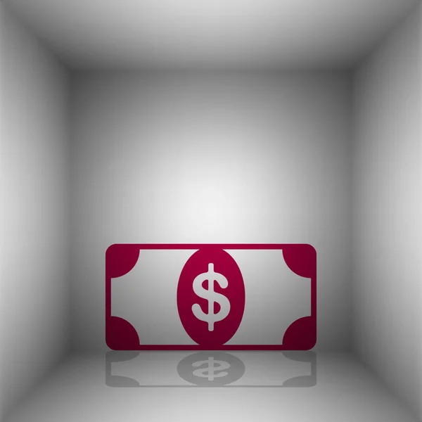 Bank Note dollar sign. Bordo icon with shadow in the room. — Stock Vector