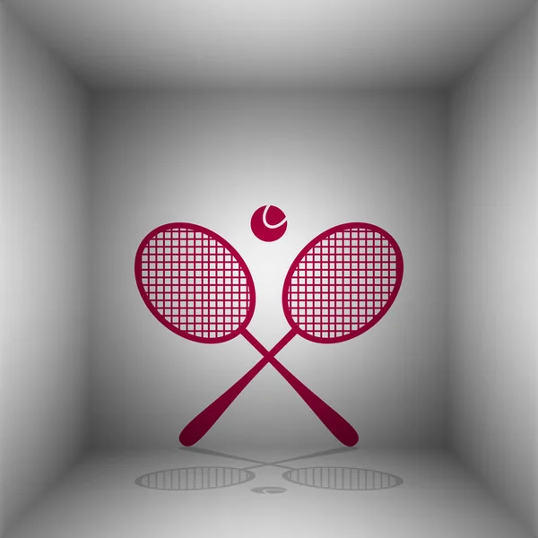Знак теннисной ракетки. Значок Бордо с тенью в комнате . — стоковый вектор
