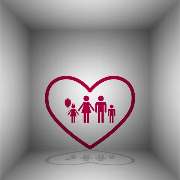 Familie teken illustratie in hart vorm. Bordo pictogram met schaduw in de kamer. — Stockvector