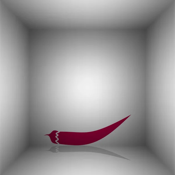 Chilli peper teken. Bordo pictogram met schaduw in de kamer. — Stockvector