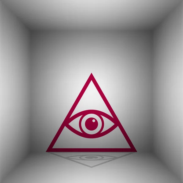 Tous voyant le symbole de la pyramide des yeux. Franc-maçon et spirituel. Icône Bordo avec ombre dans la pièce . — Image vectorielle
