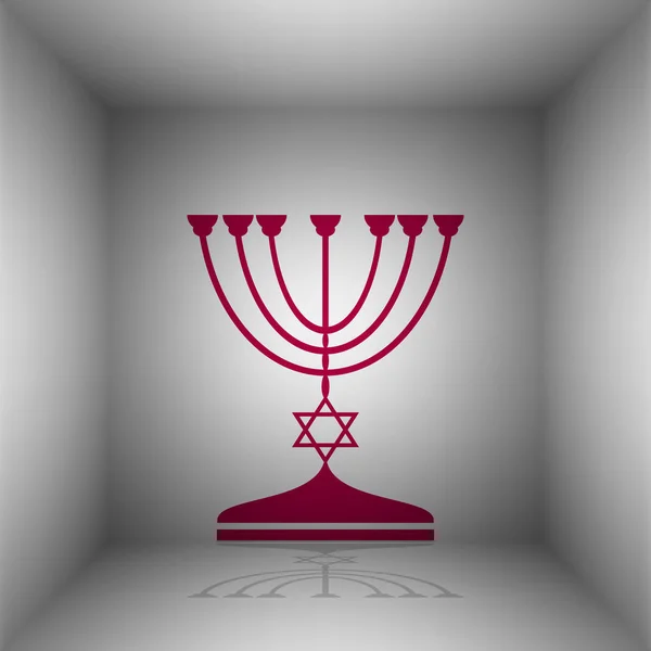 Jewish Menorah candlestick in black silhouette. Bordo icon with shadow in the room. — Stock Vector
