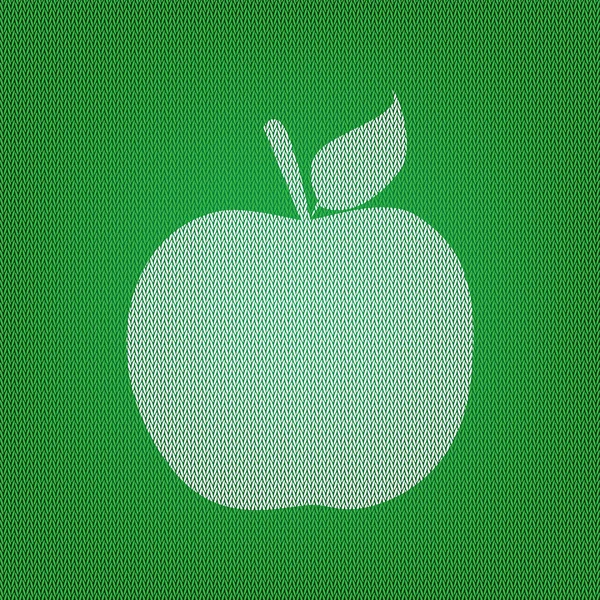 Apple sign illustration. white icon on the green knitwear or woo — Stock Vector