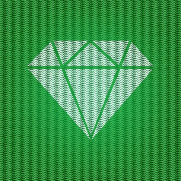 Ilustração do sinal de diamante. ícone branco no tricô verde ou w — Vetor de Stock