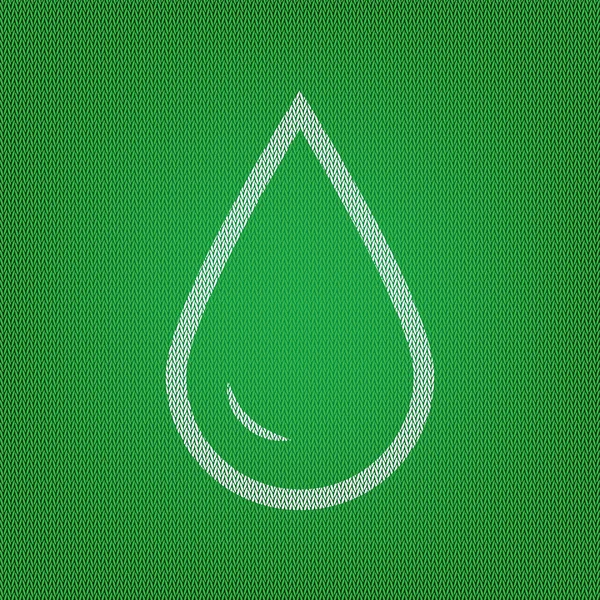 Kropla wody znak. Biała ikona na zielony dzianina lub wełniane c — Wektor stockowy