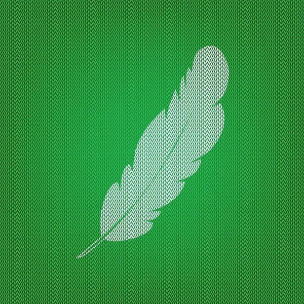 Иллюстрация перьевого знака. белый значок на зеленом трикотаже или w — стоковый вектор