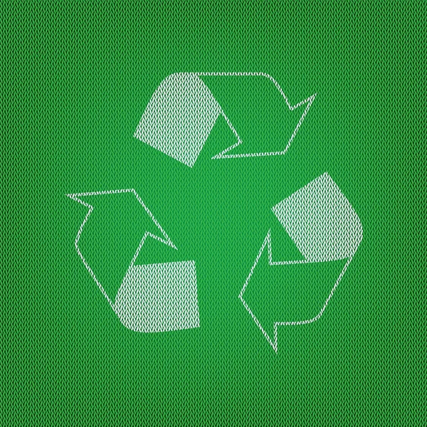 Концепция логотипа рециклинга. белый значок на зеленом трикотаже или шерстяной — стоковый вектор