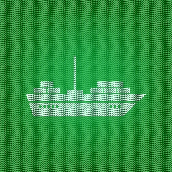 Иллюстрация знака корабля. белый значок на зеленом трикотаже или шерсти — стоковый вектор