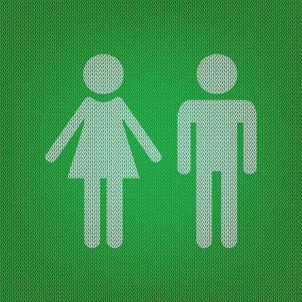 Αρσενικό και θηλυκό σύμβολο. λευκό εικονίδιο στο πράσινο πλεκτά ή μάλλινα — Διανυσματικό Αρχείο