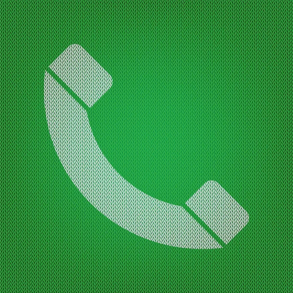 Ilustração do sinal do telefone. ícone branco no tricô verde ou woo — Vetor de Stock