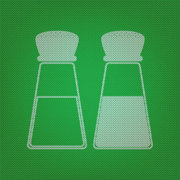 Salt and pepper sign. white icon on the green knitwear or woolen — Stock Vector