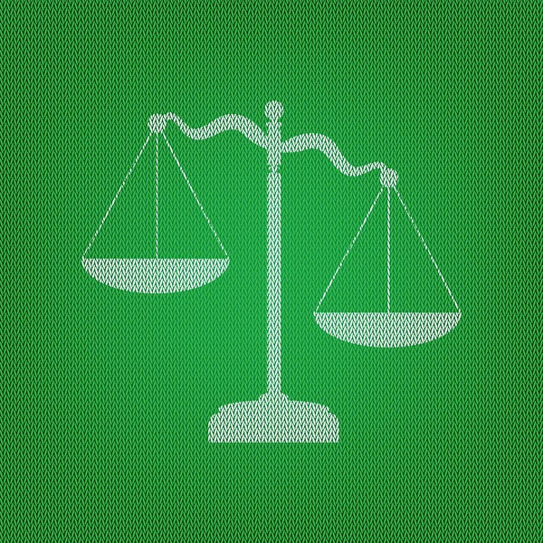 Zeichen der Gerechtigkeit. weißes Symbol auf der grünen Strickwaren oder Wolle — Stockvektor